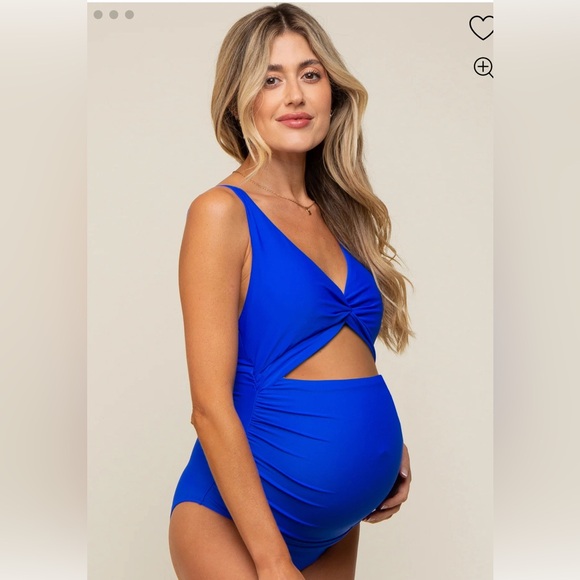 Royal Blue Ruched Sides Front Cutout Maternity One Piece Swimsuit. - Picture 1 of 10